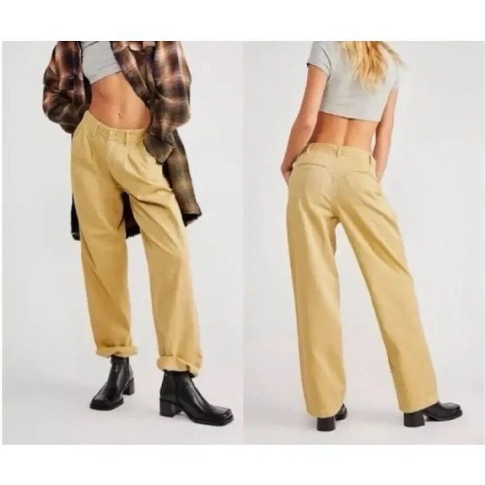 Free People Cya Later Skate Trouser Pants Size 4Winter Wheat Tan Slouchy